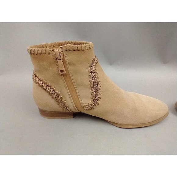 Jack Rogers Boots Womens 7 Tan Suede Embroidered Ankle Side Zip Low Heel - Picture 10 of 13